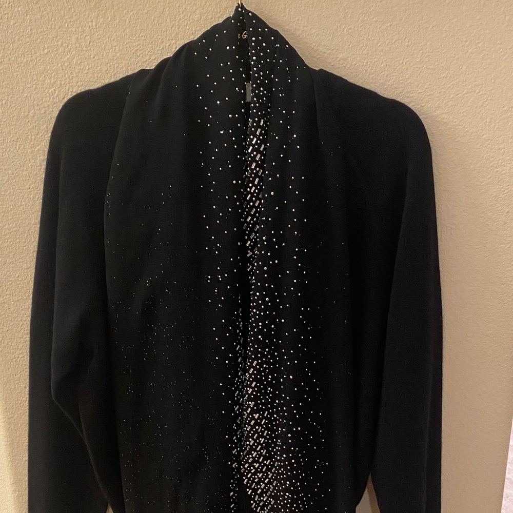 Elegant Black Semi Sheer Scarf 🧣 with Silver Beading. (Sweater Not included)